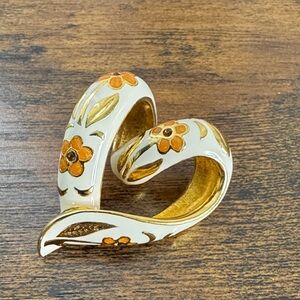 Nolan Miller vintage enamel cloisonné floating heart pendant white pink and gold